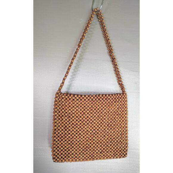 EXP - Brown Wood Round Beaded Purse with Beaded Strap - Picture 2 of 6